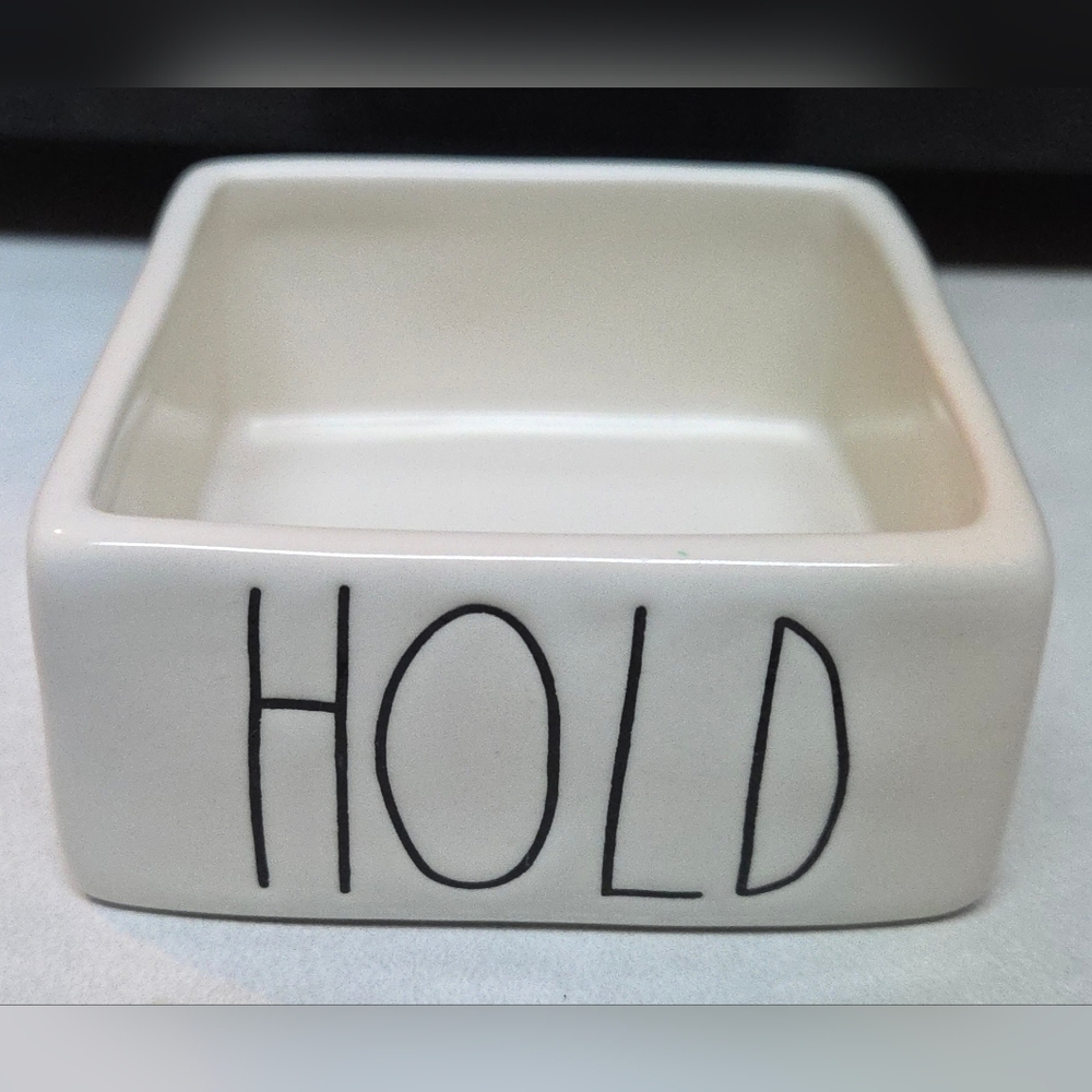 Rae Dunn Office Organizer Ceramic HOLD Post-it Note Paper Clips Or Trinket Tray